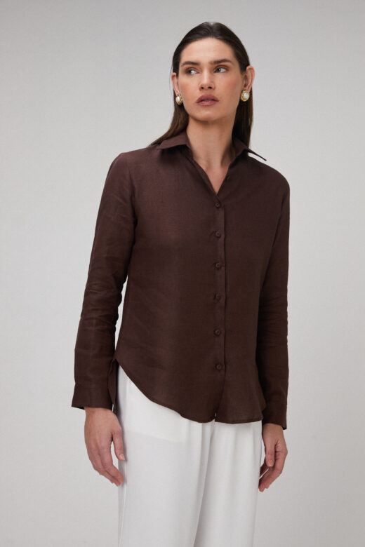 Camisa Eloise Em Linho Marrom - Imagem 5