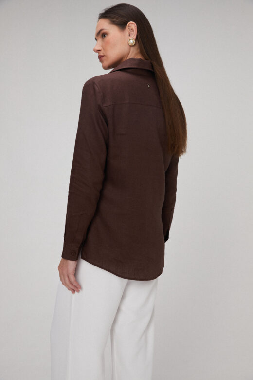 Camisa Eloise Em Linho Marrom - Imagem 3