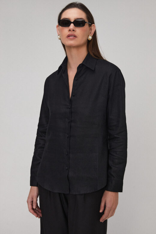 Camisa Eloise Em Linho Preto - Imagem 4