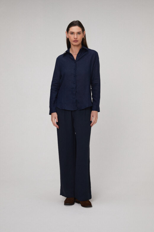 Camisa Eloise Em Linho Azul Marinho - Imagem 3