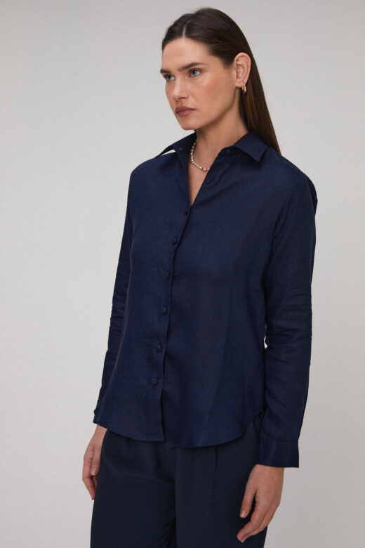 Camisa Eloise Em Linho Azul Marinho - Imagem 2