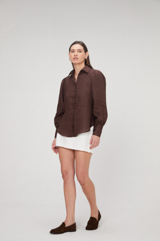 Camisa Helena Em Linho Marrom - Imagem 5