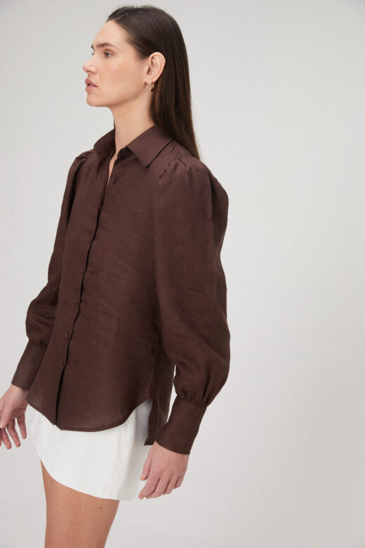 Camisa Helena Em Linho Marrom - Imagem 4