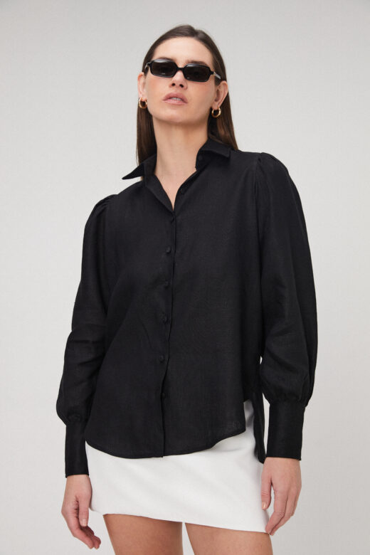 Camisa Helena Em Linho Preto - Imagem 4