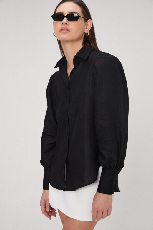 Camisa Helena Em Linho Preto - Imagem 3