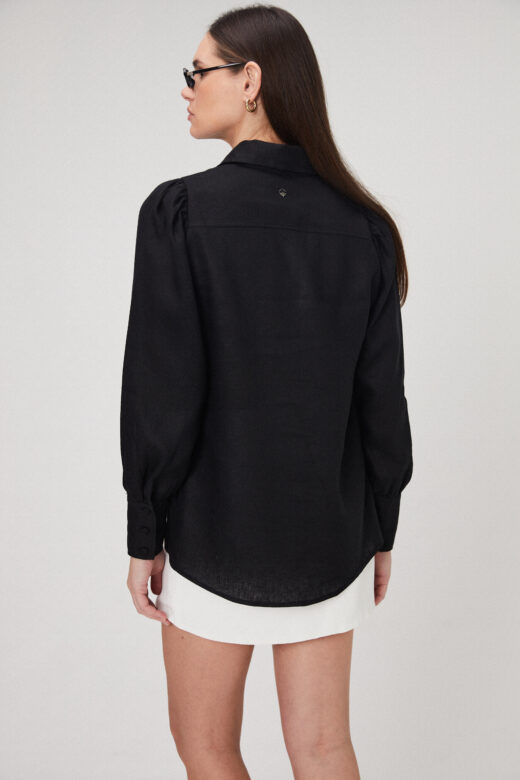 Camisa Helena Em Linho Preto - Imagem 2