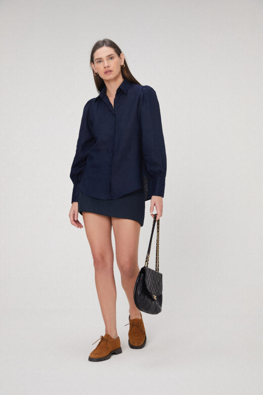 Camisa Helena Em Linho Azul Marinho - Imagem 3