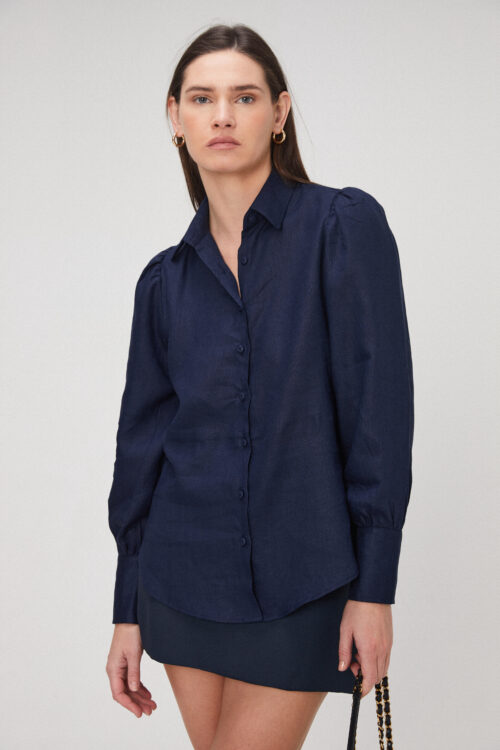 Camisa Helena Em Linho Azul Marinho
