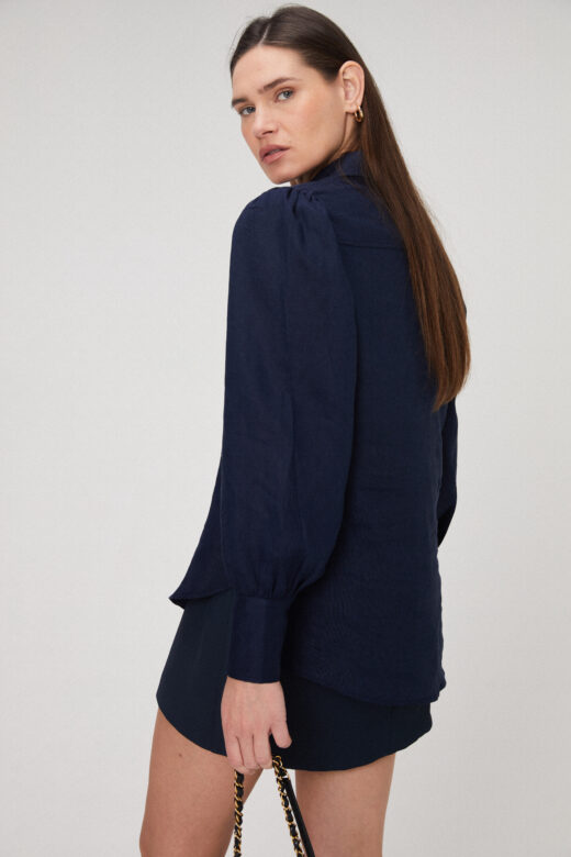 Camisa Helena Em Linho Azul Marinho - Imagem 2