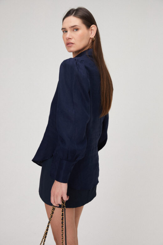Camisa Helena Em Linho Azul Marinho - Imagem 4