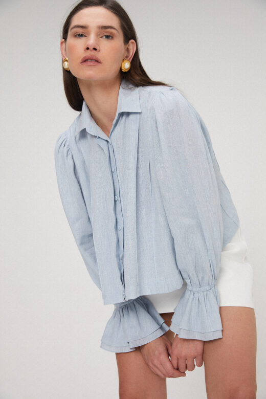 Camisa Pregas em Linho Azul - Imagem 6