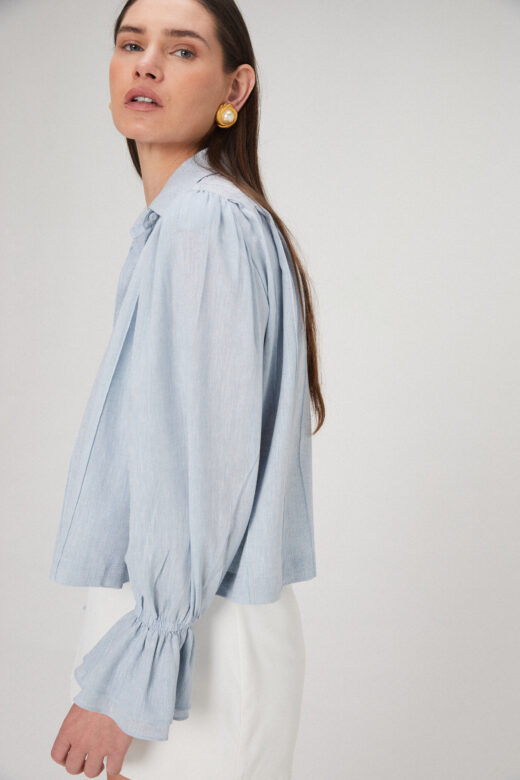 Camisa Pregas em Linho Azul - Imagem 4