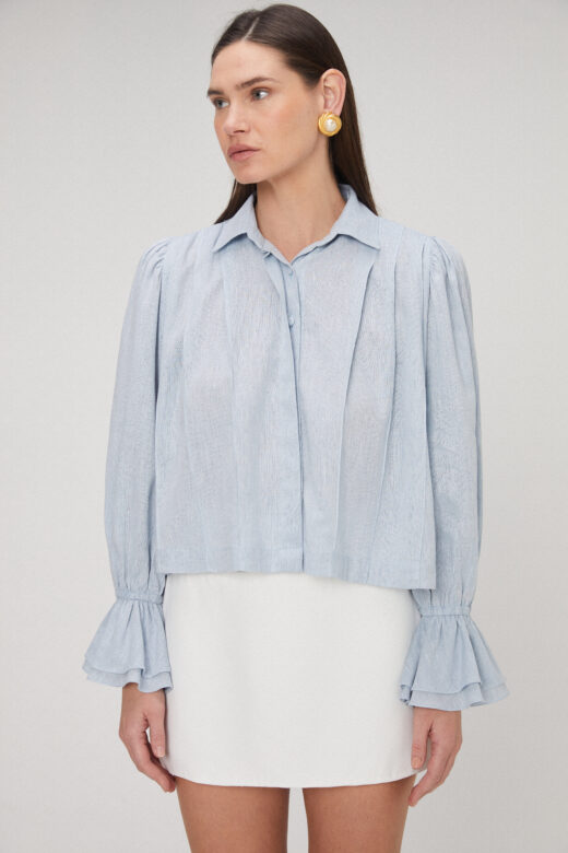 Camisa Pregas em Linho Azul - Imagem 5