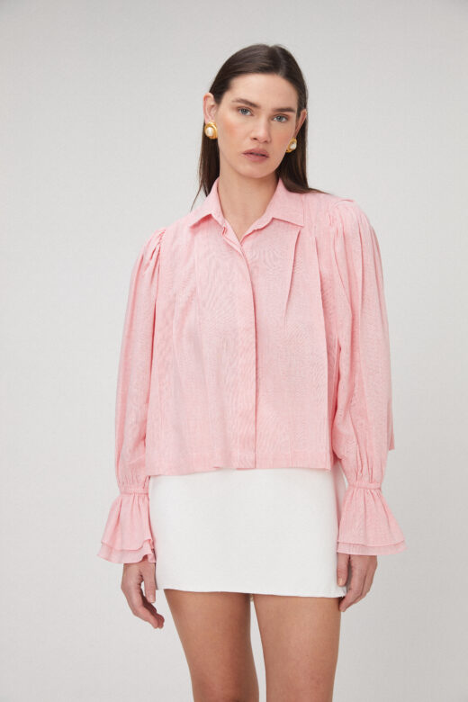 Camisa Pregas em Linho Rosa - Imagem 5