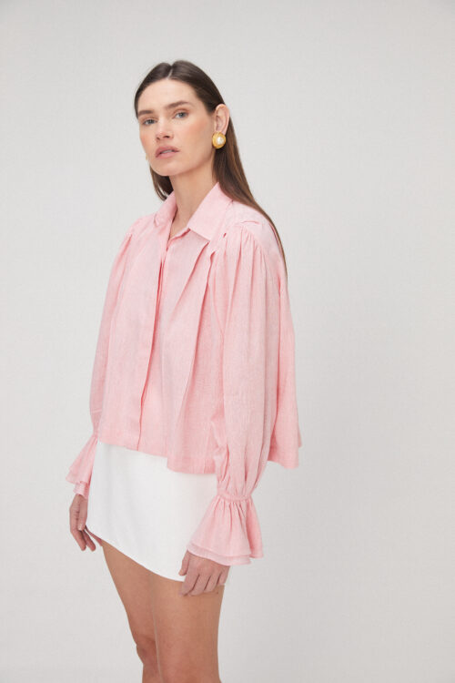 Camisa Pregas em Linho Rosa