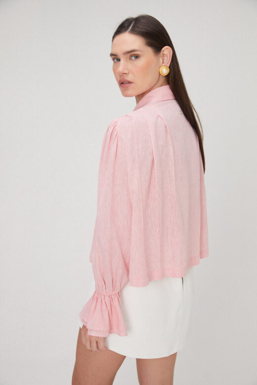 Camisa Pregas em Linho Rosa - Imagem 2