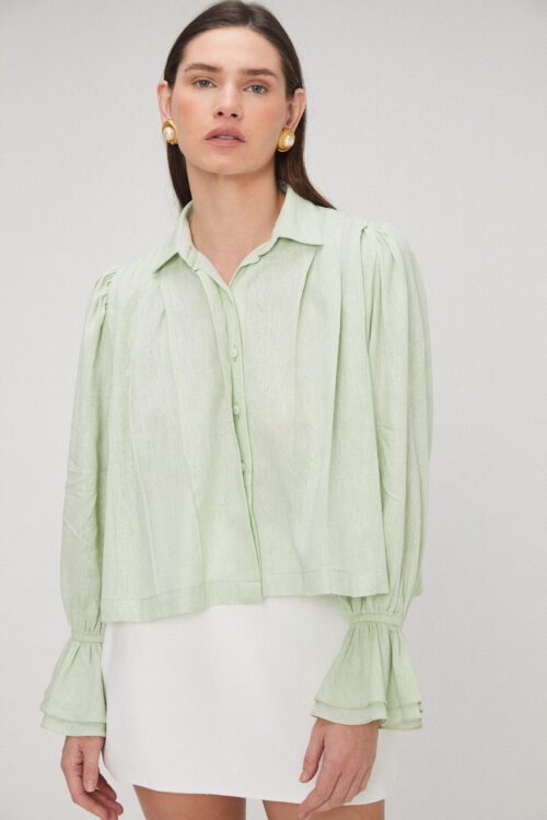 Camisa Pregas em Linho Verde