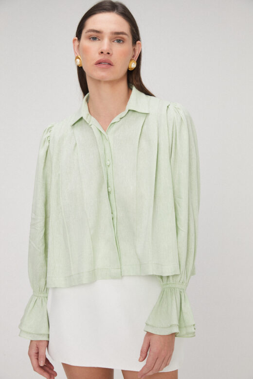 Camisa Pregas em Linho Verde