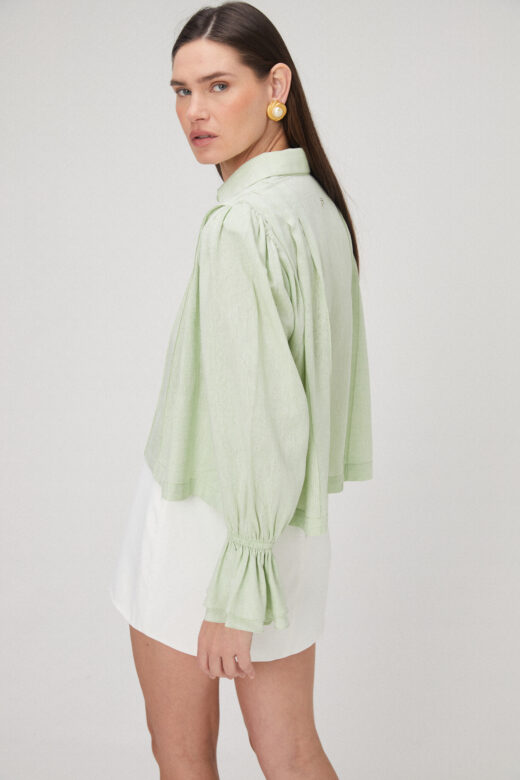 Camisa Pregas em Linho Verde - Imagem 3