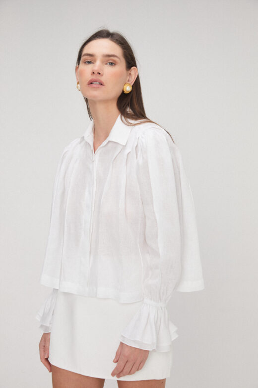 Camisa Pregas em Linho Branco