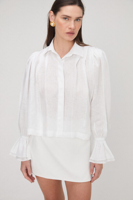 Camisa Pregas em Linho Branco - Imagem 4