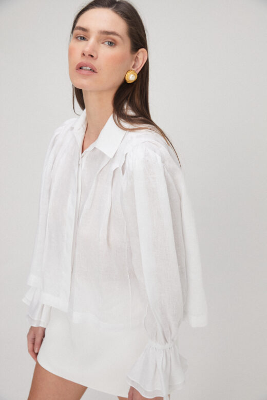 Camisa Pregas em Linho Branco - Imagem 3
