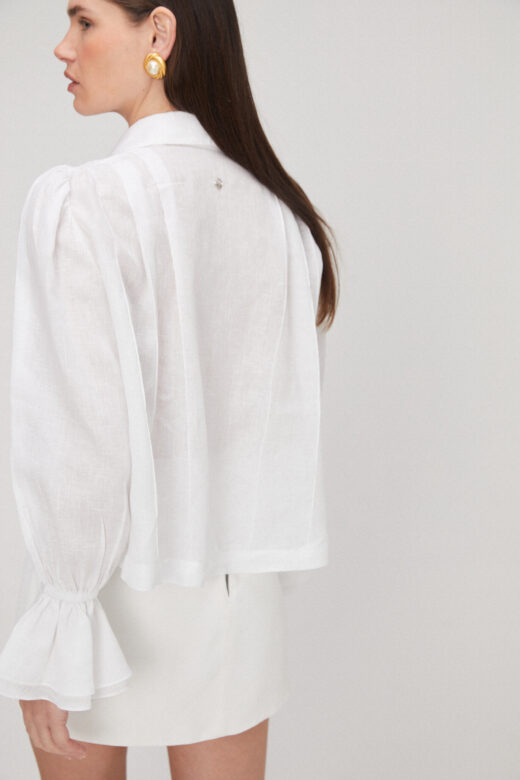 Camisa Pregas em Linho Branco - Imagem 2