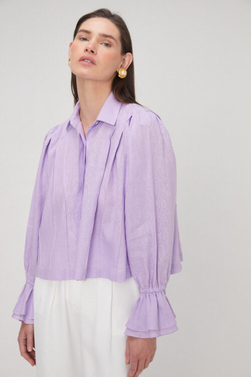 Camisa Pregas em Linho Lilás