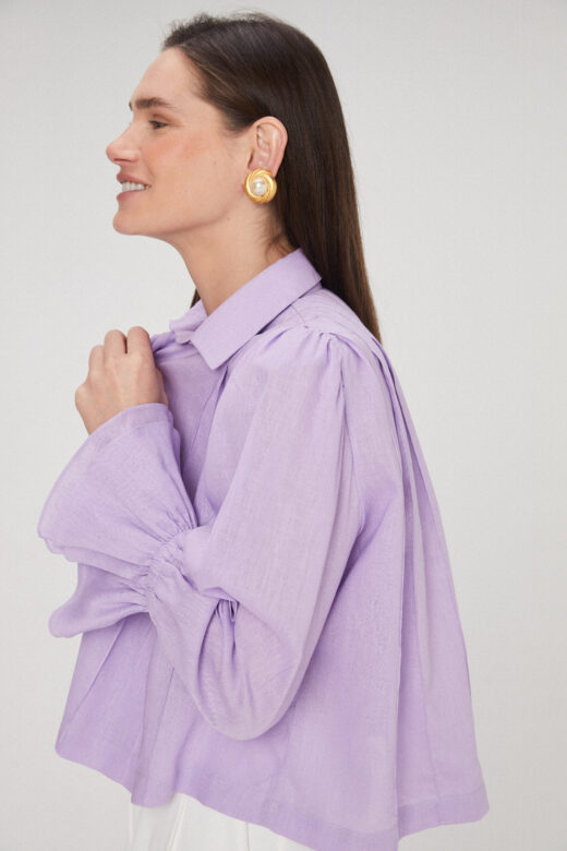 Camisa Pregas em Linho Lilás - Imagem 3