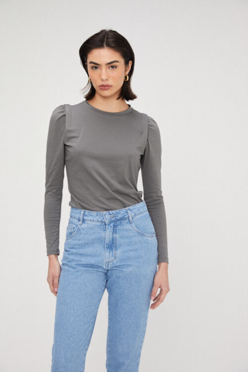Blusa Ane Manga Longa Cinza