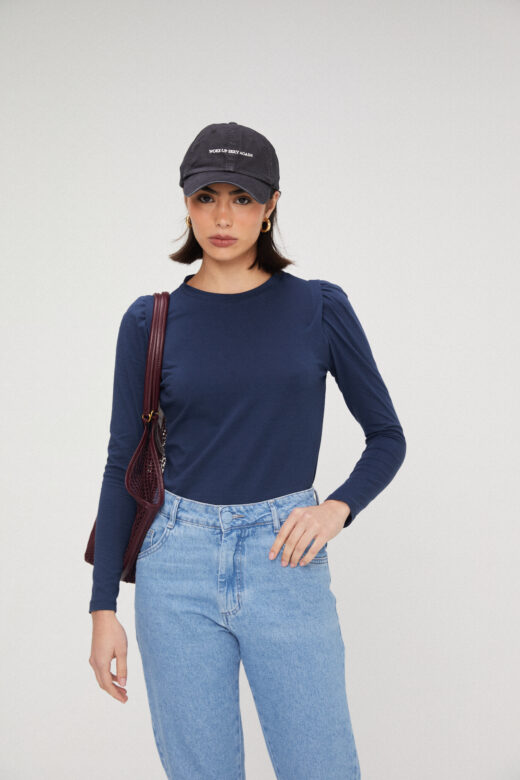 Blusa Ane Manga Longa Azul Marinho - Imagem 3