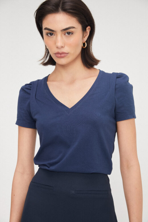 Blusa Ane Gola V Azul - Imagem 3