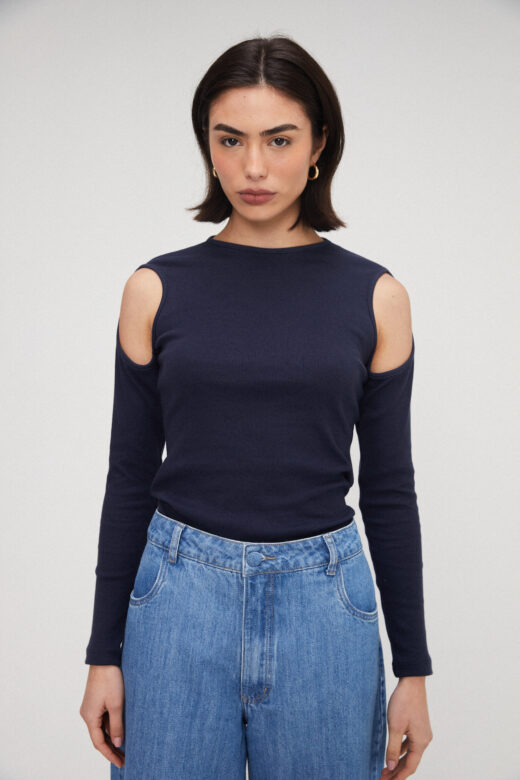 Blusa Canelada Azul Marinho - Imagem 3