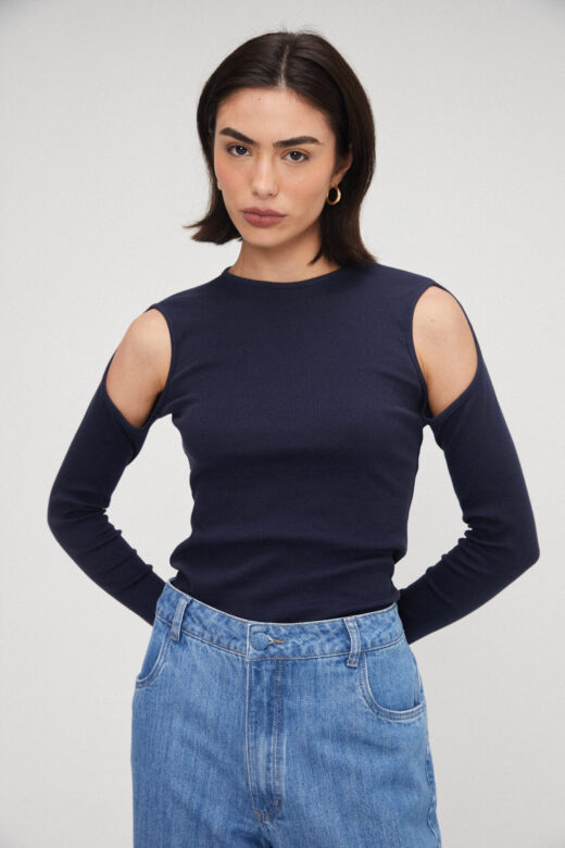 Blusa Canelada Azul Marinho - Imagem 4