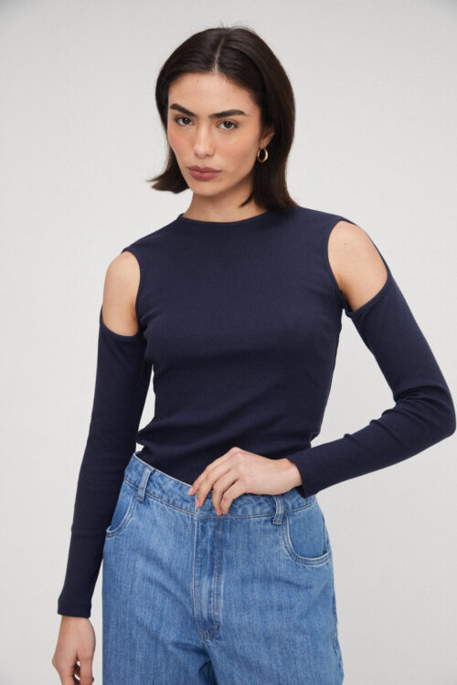 Blusa Canelada Azul Marinho