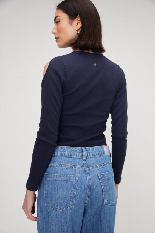Blusa Canelada Azul Marinho - Imagem 2