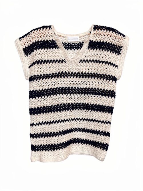 REGATA CROCHE LISTRAS MARINHO E OFF WHITE